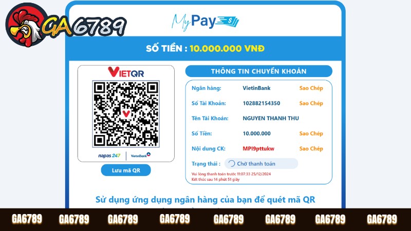 Nạp tiền vào Ga6789 bằng ngân hàng điện tử